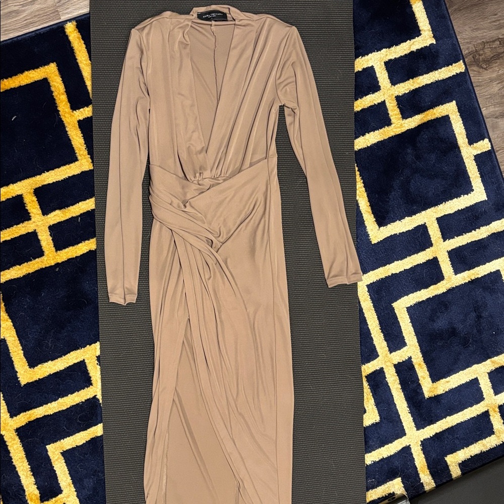 Akira Elegant Tan Long Sleeve Dress